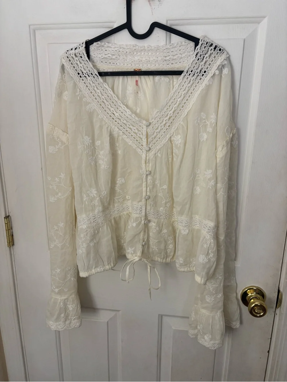Free People Ivory Crochet-Trim Peasant Blouse NWOT